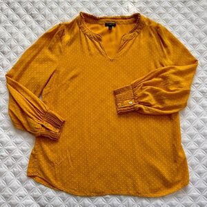 Talbots Gold Yellow White Polka Dot Notch Neck Long Sleeve Blouse Size MP